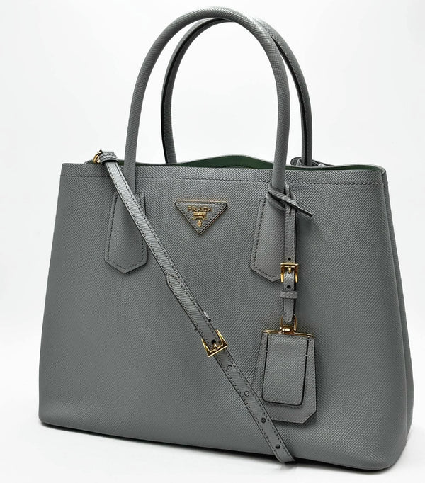 Prada Medium Saffiano Leather Double Prada Bag Grey (Pre-owned) GJ9V8B4