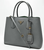 Load image into Gallery viewer, Prada Medium Saffiano Leather Double Prada Bag Grey (Pre-owned) GJ9V8BY

