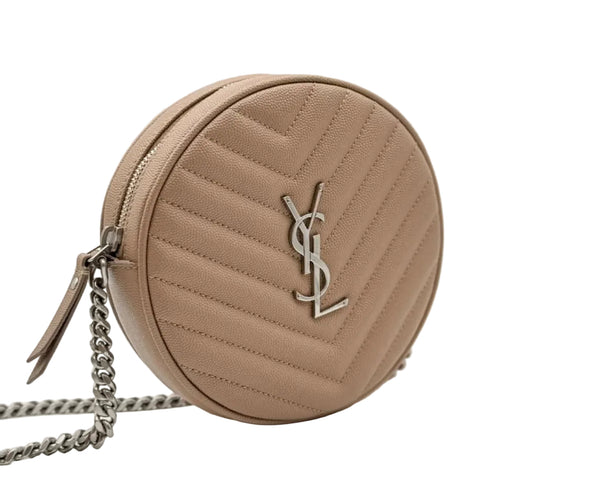 Saint Laurent Monogram Round Vinyl Camera Bag Brown Beige (Like New)