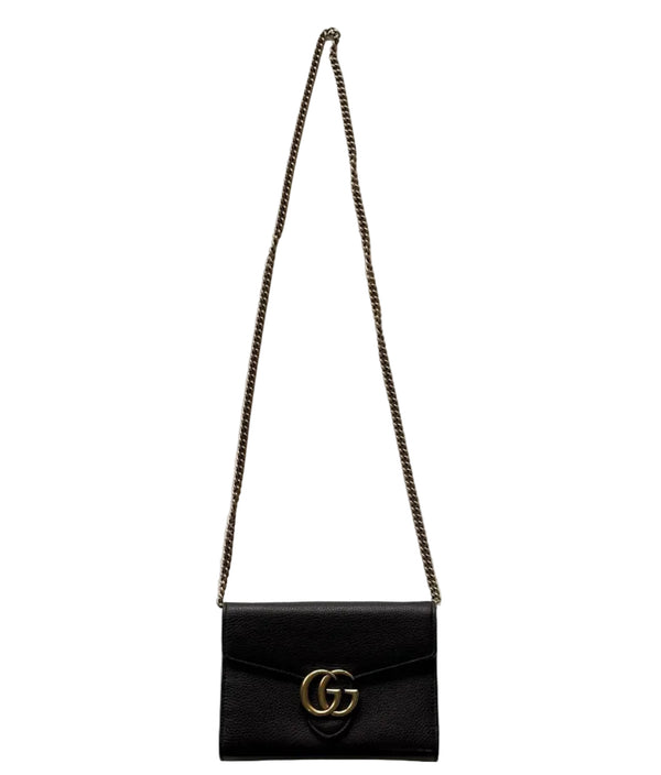 Gucci GG Marmont Gold Label Logo Leather Chain Wallet Shoulder Messenger Bag Black (Like new) BB44HW6