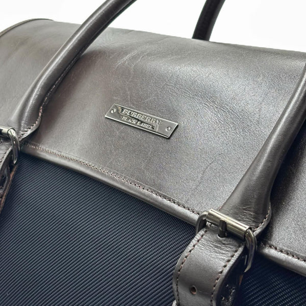 Burberry Black Label Business Bag Dark Brown/Navy Leather (Pre-owned)