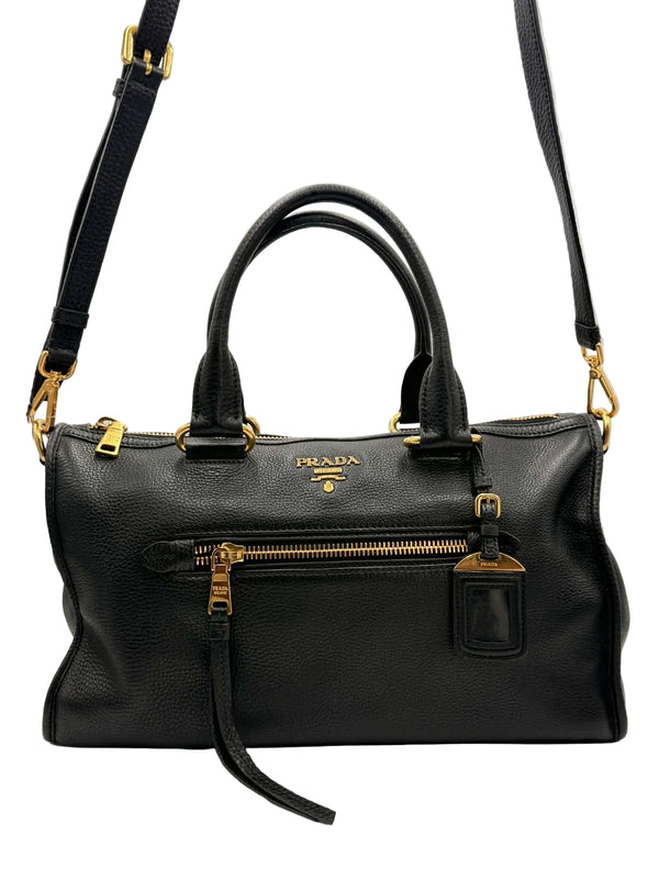 Prada Black Vitello Daino Leather 2-Way Hand & Shoulder Bag (Like new) 2RK63MV