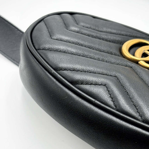 Gucci Black Leather GG Marmont Matelasse Belt Bag (Like new) G6KKRD