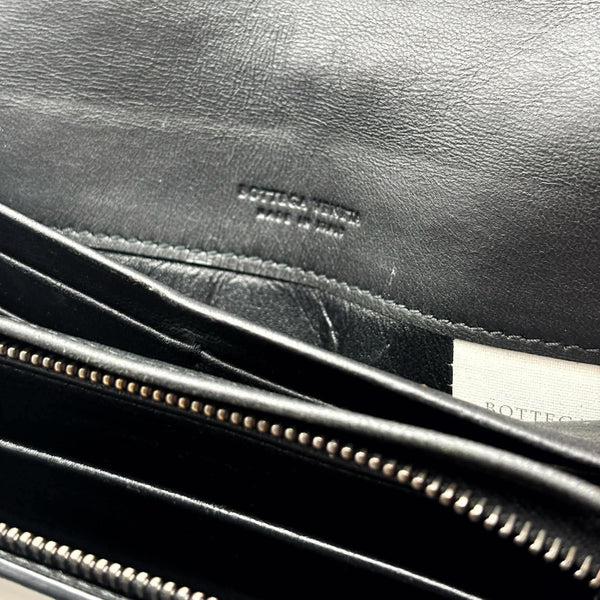 Bottega Veneta Black Intrecciato Woven Nappa Leather Continental Wallet (Pre-owned)