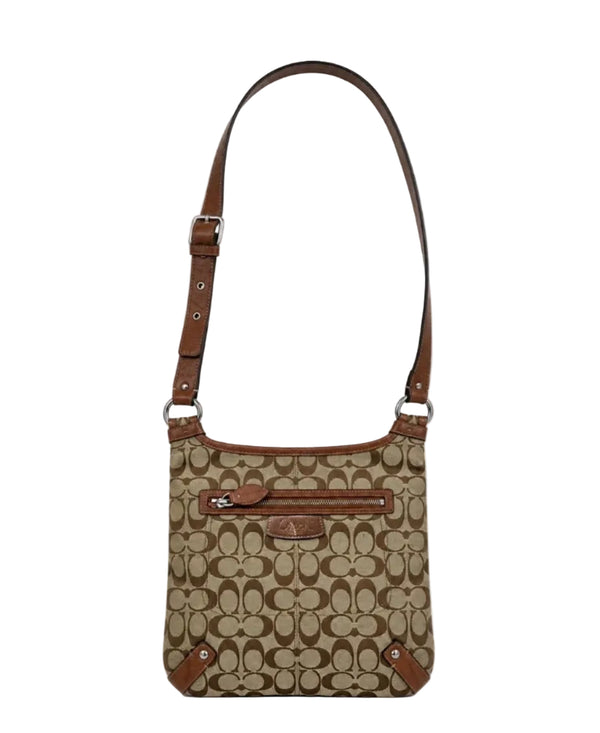 Coach Signature Shoulder CrossBody Bag Beige Brown (Pre-owned)