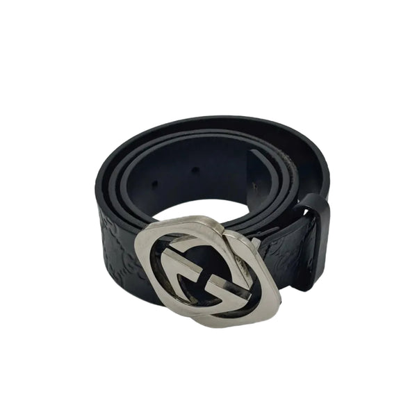 Gucci Black Guccissima Leather Square Interlocking G Buckle Belt 90CM (Pre-owned)