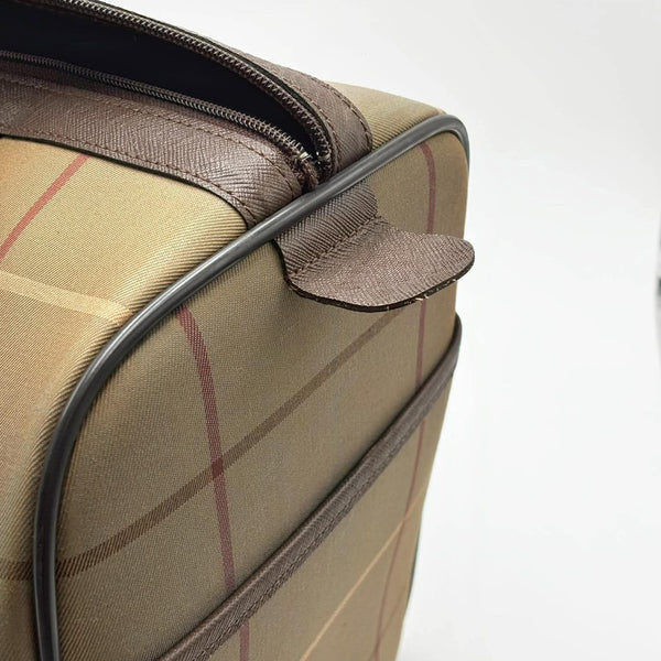 Burberry Check Boston Bag Travel Khaki Brown Canvas Leather (Pre-owned) T64W6QY
