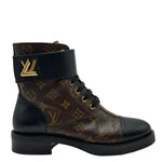 Load image into Gallery viewer, Louis Vuitton Calfskin Monogram Wonderland Flat Ranger Boots 38 Black

