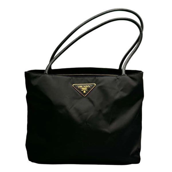 Prada Tessuto Triangle Logo Plate Tote Bag Black (Pre-owned) X7MQ6DD