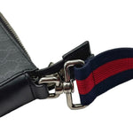 Load image into Gallery viewer, Gucci GG Supreme Monogram Appia Calfskin Web Flat Messenger Bag Black Grey (Like new) 78BGVJY

