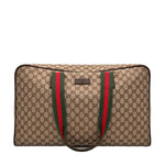 Load image into Gallery viewer, Gucci Web Strap Side Snap Carry On Duffle Bag GG Canvas Large travel bag (Pre-owned) 84327YK
