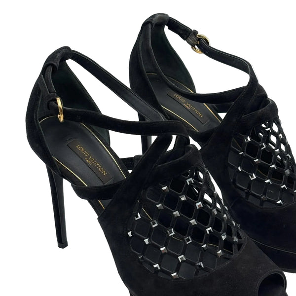 Louis Vuitton Black Suede Pumps With Buckle Heels (Pre-owned)