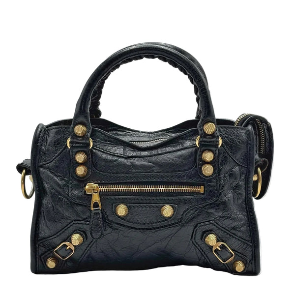 Balenciaga Black Lambskin Leather Motorcycle Mini City Bag (Pre-owned) MDVVMBH