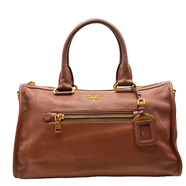 Prada Brown Vitello Daino Leather Zip Tote Bag (Pre-owned) GB3VKHK