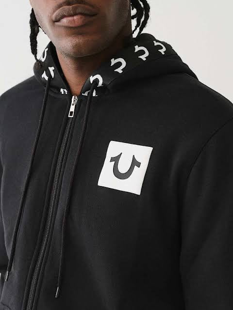 True Religion LOGO TAPE TRIM ZIP HOODIE Black