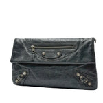 Load image into Gallery viewer, Balenciaga Gris Fossile Lambskin Leather Giant 12 Silver Envelope Clutch Crossbody W/ Strap Bag (Like new) BXHY7T9
