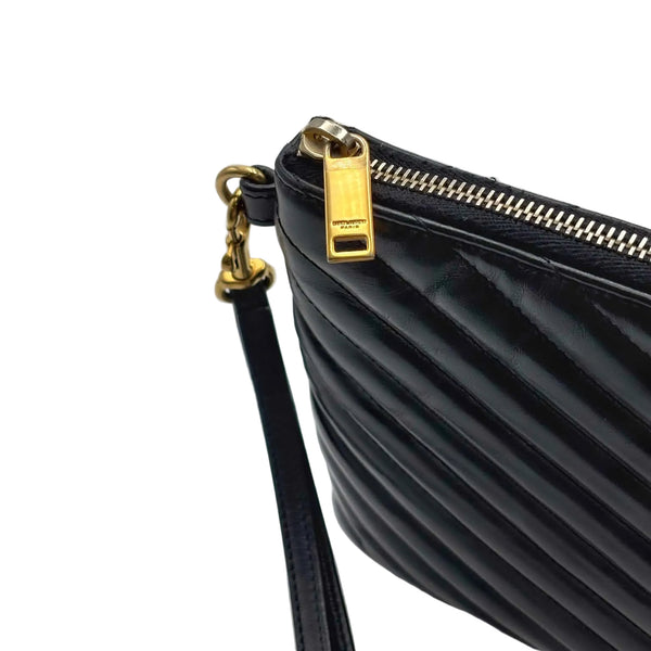 Saint Laurent Black Matelasse Quilted Leather Monogram Pouch Wristlet (Pre-owned) GHJ4MYX