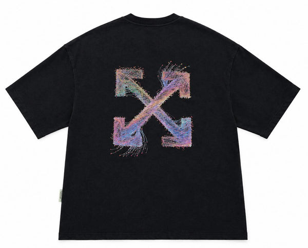 Off-White Embroidery Rhinestone Arrow Short Sleeve T-shirt Black