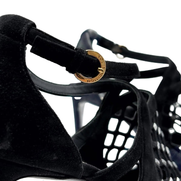 Louis Vuitton Black Suede Pumps With Buckle Heels (Pre-owned)