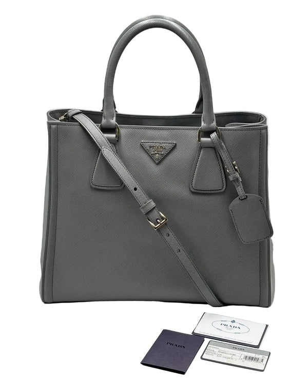 Prada 2015-2026 Medium Bicolor Saffiano Lux Galleria Satchel Grey (Like new) 8D976YD
