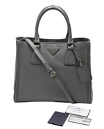 Load image into Gallery viewer, Prada 2015-2026 Medium Bicolor Saffiano Lux Galleria Satchel Grey (Like new) 8D976YD
