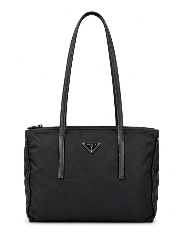 Prada Black Nylon and Leather Tote Bag Gold Tone (Pre-owned)