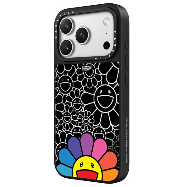 CASETIFY  x Takashi Murakami Flowers Bloom Rainbow Smile iPhone 17 Pro Glaze Case Black Silver