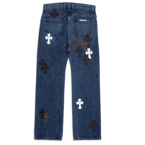 Chrome Hearts Fleur Knee Cross Patch Jeans Blue