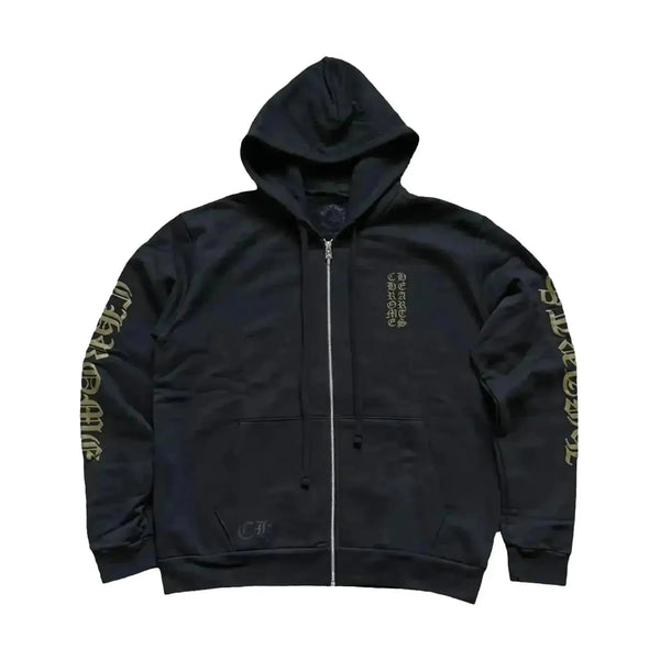 Chrome Hearts Vertical Logo Zip Up Hoodie Olive/Army Green