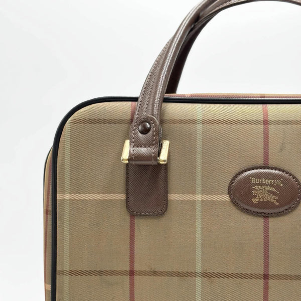Burberry Nova Check Boston Bag Nylon Canvas Brown Auth (Pre-owned)