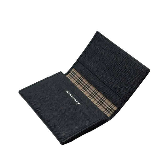Burberry Black Leather Card Holder Wallet Nova Check Lining Slim (Like new)