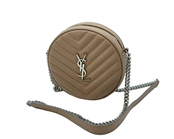 Saint Laurent Monogram Round Vinyl Camera Bag Brown Beige (Like New)