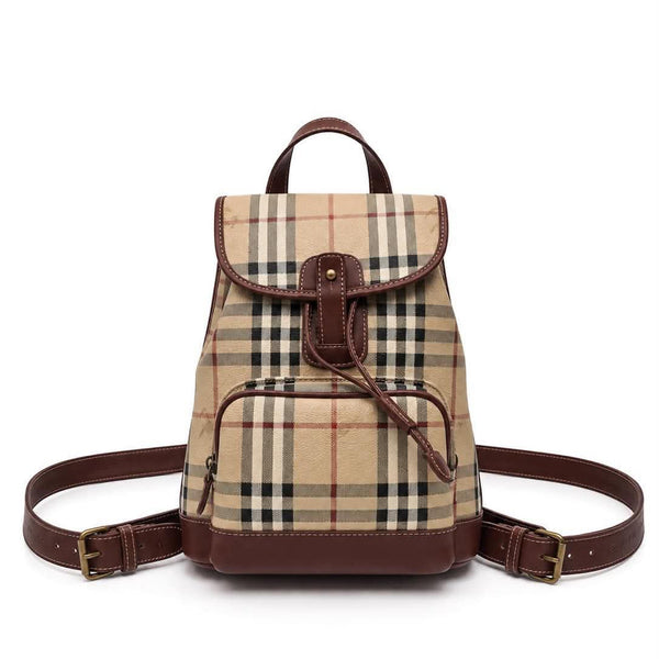 Burberry Brown Haymarket Check Leather Backpack (Pre-owned)