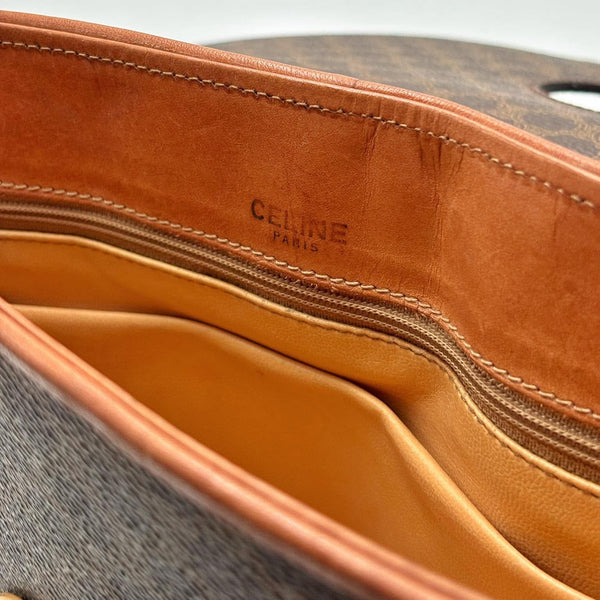 Celine Macadam Canvas Horse Carriage Bag PVC Leather Brown Gold Auth (Pre-owned)