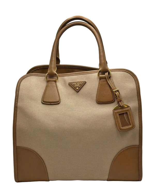 Prada Convertible Tote Canvas And Saffiano Leather Large Satchel (Pre-owned) QMBWT74