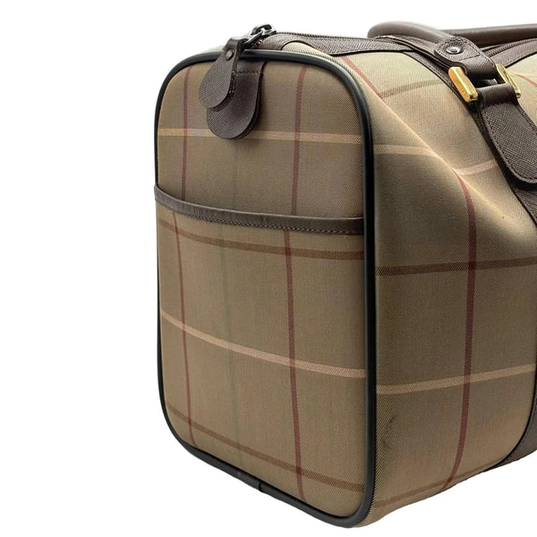 Burberry Check Boston Bag Travel Khaki Brown Canvas Leather (Pre-owned) T64W6QY