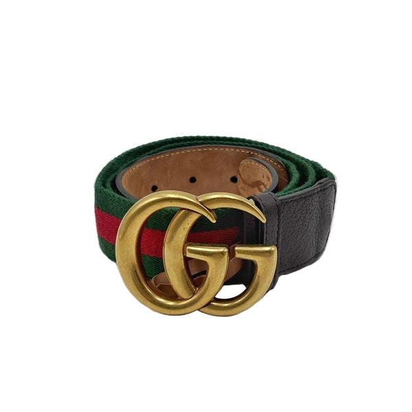 Gucci Green/Red Canvas Web Double G Belt 90.36 (Pre-owned)