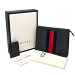 Load image into Gallery viewer, Gucci GG Supreme Monogram Selleria Calfskin Web New Web Cosmetic Case Black (Like new) CTRDQ6B
