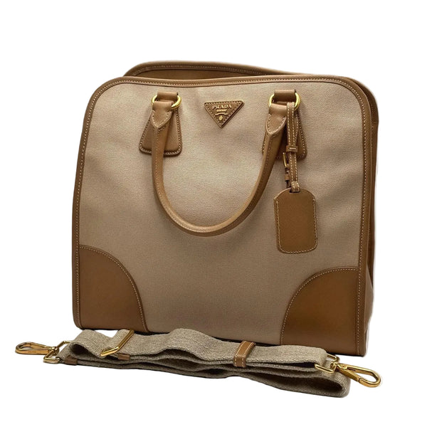 Prada Convertible Tote Canvas And Saffiano Leather Large Satchel (Pre-owned) QMBWT74