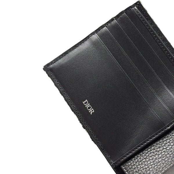 Dior Saddle Bifold Wallet Black Grained Calfskin Marquetry Dior Oblique Jacquard (Brandnew) JX3MRYKr