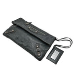 Load image into Gallery viewer, Balenciaga Gris Fossile Lambskin Leather Giant 12 Silver Envelope Clutch Crossbody W/ Strap Bag (Like new) BXHY7T9
