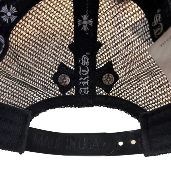 Chrome Hearts Cemetery Cross Leather Stitched Trucker Hat Black (Like new)