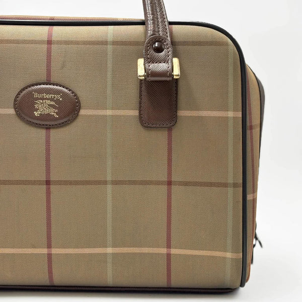 Burberry Nova Check Boston Bag Nylon Canvas Brown Auth (Pre-owned)