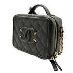 Load image into Gallery viewer, Chanel Filigree Vanity Case Quilted Caviar Gold-tone Small Black (Like new) RB37TXQ
