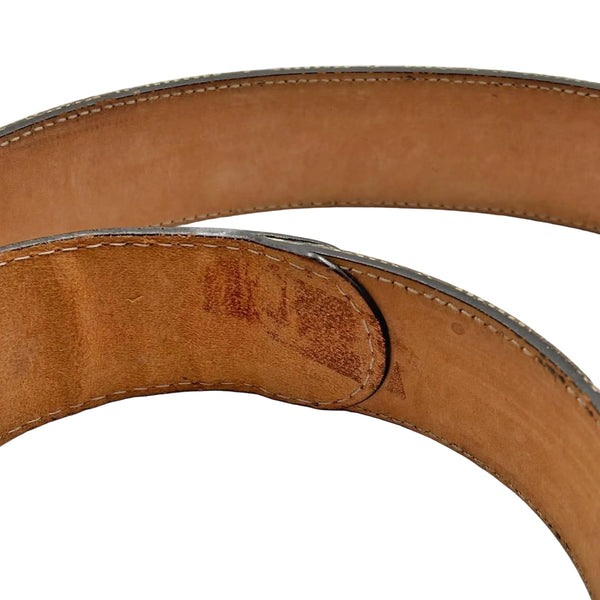 Gucci Brown/Beige GG Crystal Canvas and Leather Crest Buckle Belt (Pre-owned)