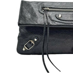 Load image into Gallery viewer, Balenciaga Black Lambskin Leather Giant 12 Silver Envelope Clutch Crossbody Bag W/ Strap (Like new) V4WHKY7

