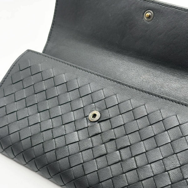 Bottega Veneta Black Intrecciato Woven Nappa Leather Continental Wallet (Pre-owned)