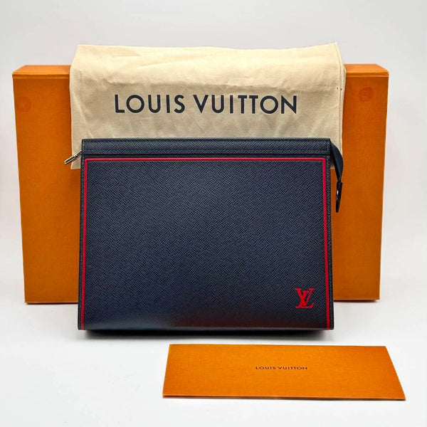 Louis Vuitton Taiga Pochette Voyage Pouch Red Multiple Colors Navy Blue Leather (Like new) CVMG4B2