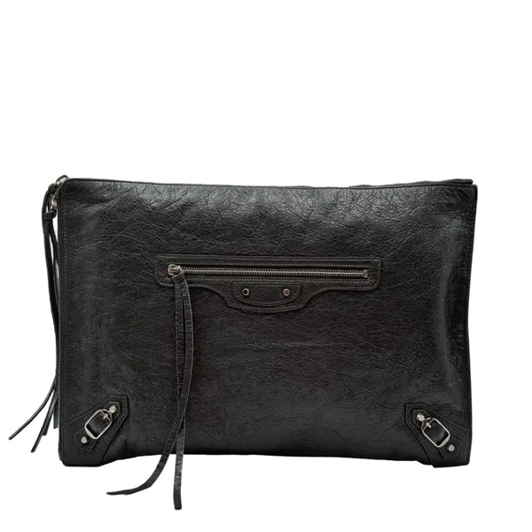Balenciaga Grained Chevre Leather Metallic Edge Flat Clutch Bag (Like new) KKMJWBR