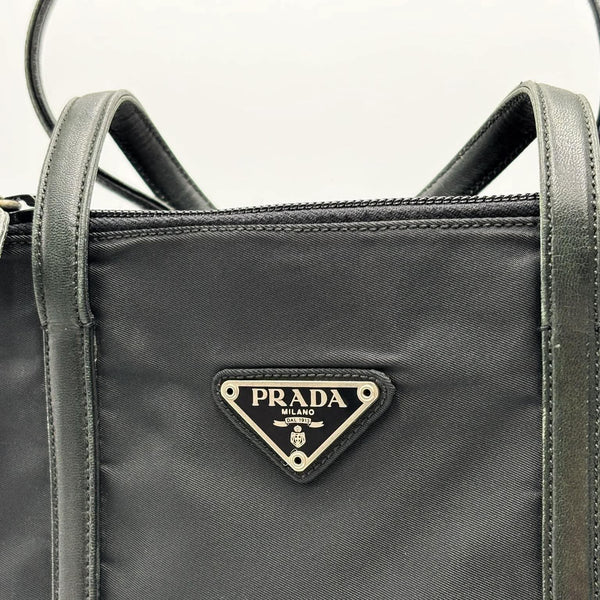 Prada Nylon Handbag Black Silver Triangle Logo (Pre-owned)